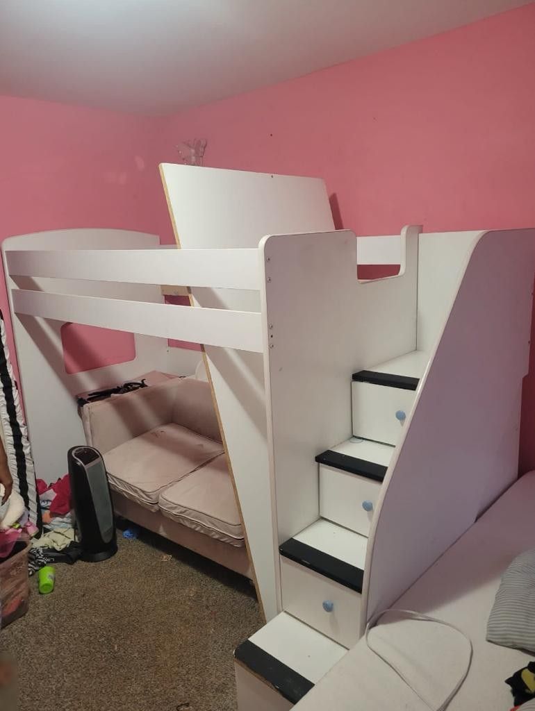 Twin bunk bed with storage and mattress 