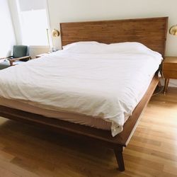 Solid Wood Acacia Walnut King Size Mid Century Platform Bed