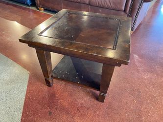 Dark Wood Square End Table with Lower Shelf