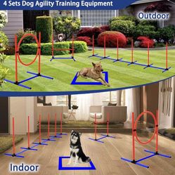 (9999-140) 4 Sets Pets Agility Training Equipment, Adjustable Dog Hoop, Dog Jump, Weave Poles and Pause Box，with Independent Packaging(4 Sets)