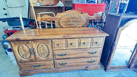 Hardwood dresser and full size headboard set