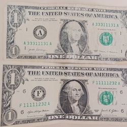 2 1 Dollar Notes With Unusual Serial Numbers 