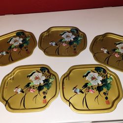 Vintage Metal Hong Kong Trays - Set Of 5