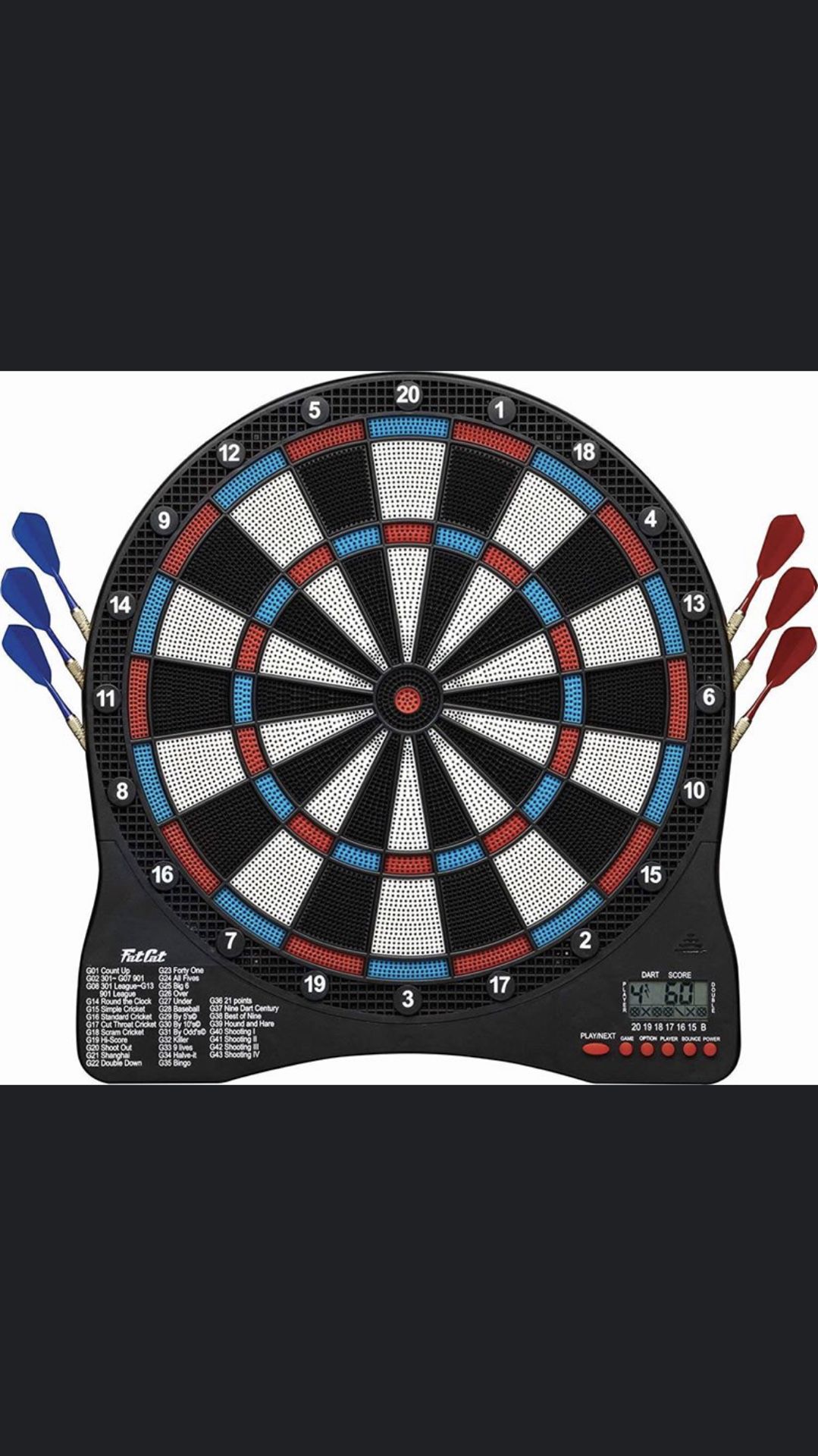 Electronic dart board with extra darts