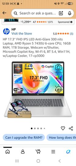 HP 17.3" Laptop AMD Ryzen 5 16GB RAM 1TB