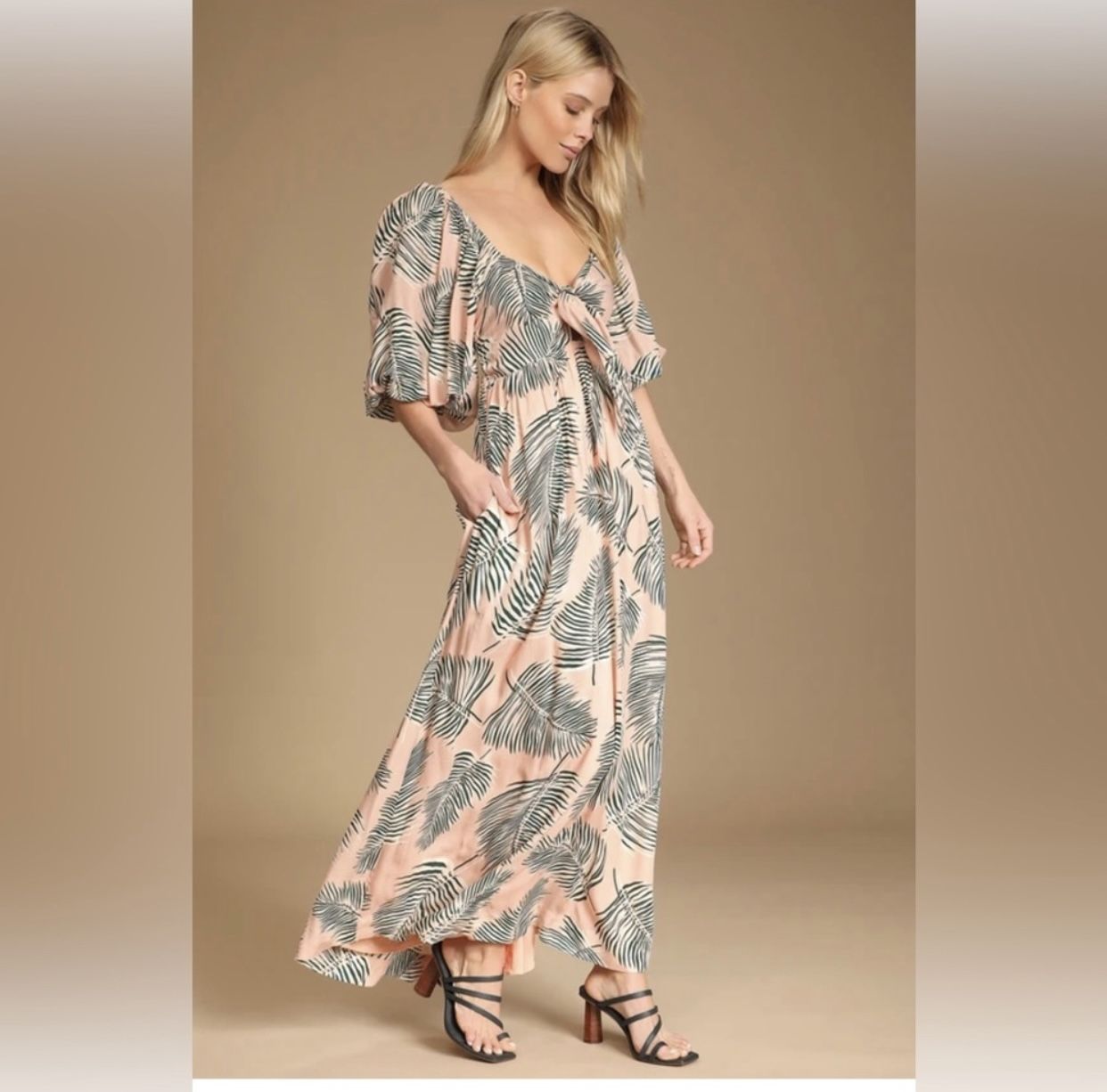 Lulus Women’s Maxi Dress, Tie-Front Size Small 