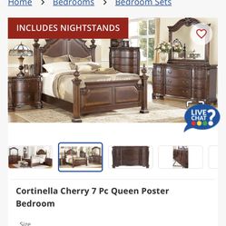 Cherry Queen Bed With Dresser And Mirror