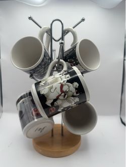 VTG Collection Of 5-1996 Ceramic Coca-Cola Polar Bear Mugs With Chrome Mug Tree