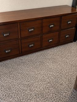 Dark Wood Dresser with Metal Cup Pulls