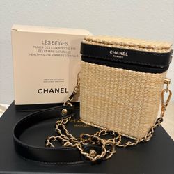 Chanel Beauté Raffia Vanity Case w added Chain NO MAKE-UP INCLUDED