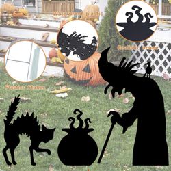 Halloween Decorations Outdoor Black Cat Witch Cauldron Yard Signs with Stakes,