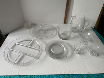 Large Lot 16 Pieces Vtg Etched Wheat Beaded Edge Serving Dishes
