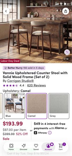 New Counter-Height Upholstered Stools — 2 Available — $83 OBO