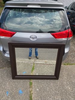 Large Square Mirror with Dark Wood Frame