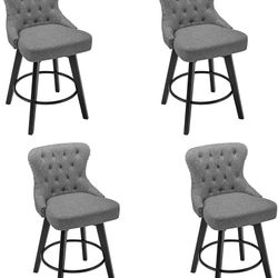 Set of 4 Fabric Swivel Counter Stools, 26” Bar Stools with Nailhead and Back, Bar Stools with Solid Wood Legs