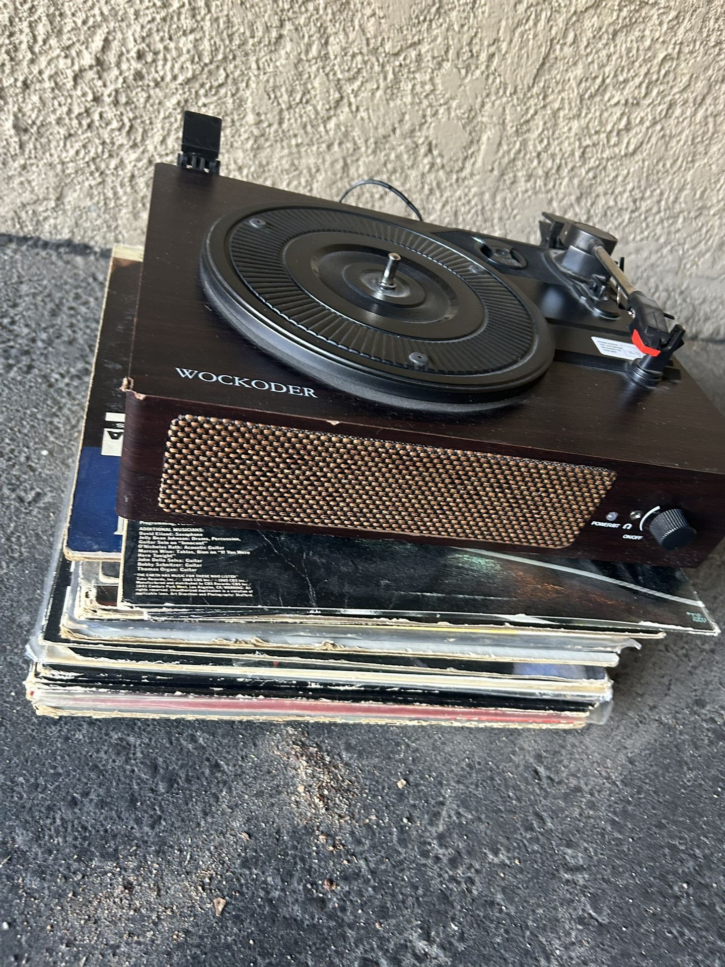 Record Player And Lot Of Random Records 