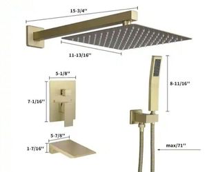 BWE 2-Handle 12" Rain Can & Hand Shower In Brushed Gold (Valve Included)