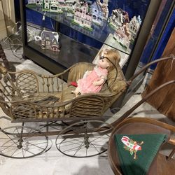 Antique Baby Doll Carriage Stroller Pram Buggy - See measurements