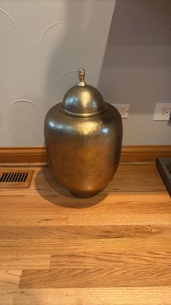Large metal gold jar