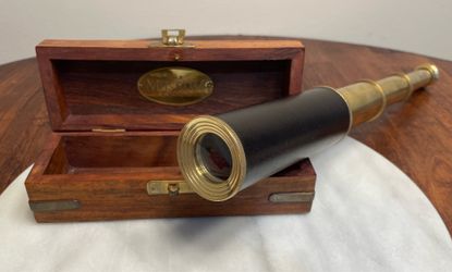 Collectible The Museum Company VTG Brass & Leather Nautical Spyglass Telescope w/ Box HTF