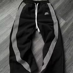 black stripped joggers