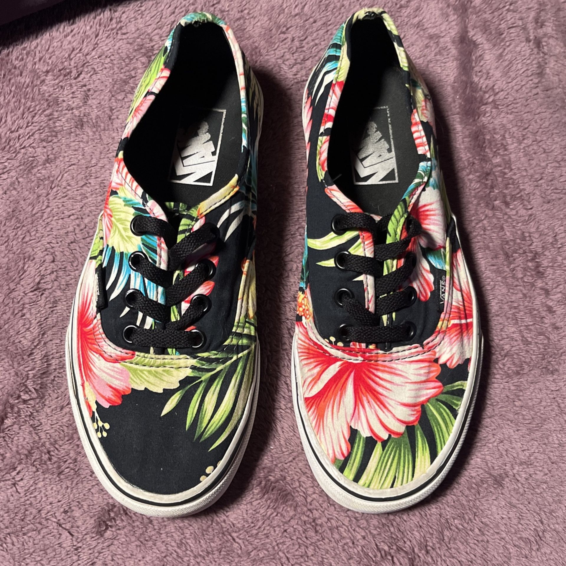$38obo⭐️Unisex Sz 5.5m/7w-Vans Authentic Hawaiian Floral/Black Ankle-High Lace Up Canvas Skateboarding Shoe -