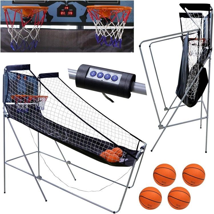 Foldable Indoor Basketball Arcade Game Machine 2 Players W/ 4 Balls