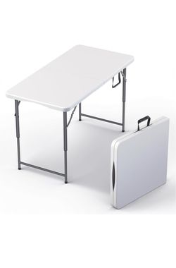 4 Feet Foldable Table Adjustable Height with Built in Handle, Steel Legs | 4FT Heavy Duty Portable | Perfect for Party Dining Wedding Events Picnic In