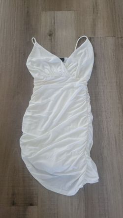 White Ruched Mini Dress with Spaghetti Straps
