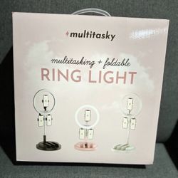 Brand New Multitasky Foldable Ring Light (3 Phone Holders), Pink