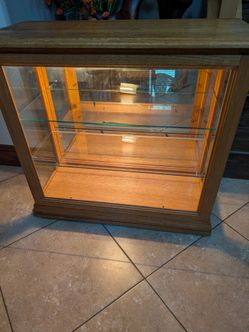 Oak Glass Display Cabinet with Lighting