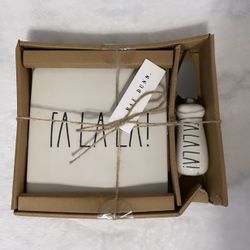 Rae Dunn Fa La La Cheese Plate And Knife