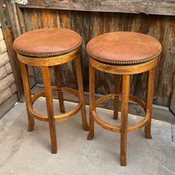 Set of 2 Solid Wood Swivel Bar Stools | Upholstered Counter Chairs | $600 MSRP