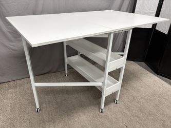White Folding Rectangular Craft/Dining Table w/ Center Storage