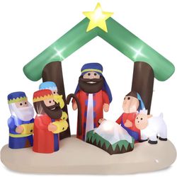 VINGLI 6.5ft Tall Christmas Nativity Set Inflatable Outdoor Decoration, Blow Up Outside Nativity Scene Yard Decorations with Secure Stakes, Electric B