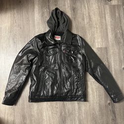 Men’s Levi Leather Jacket With Hood Small