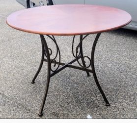 Solid wood table w sturdy, rod iron base