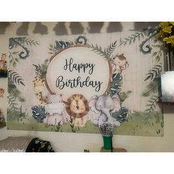 Happy Birthday Safari Animal 🦒 Background Theme / Thick Material Very Nice / Brand New 