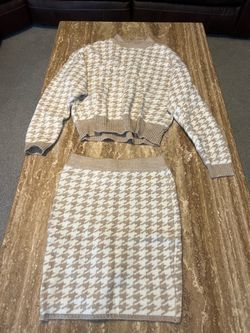 Houndstooth Knit Crop Sweater and Skirt Set