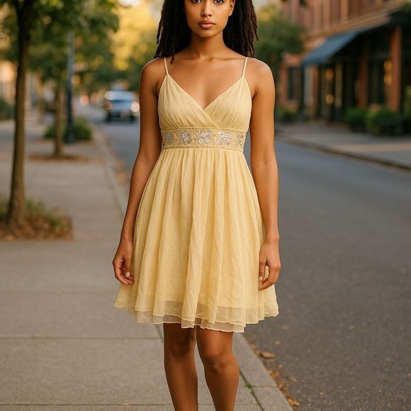 Philosophy Alberta Ferretti Silk Chiffon Pale yellow beaded Dress size XS