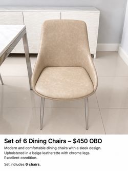 Set of 6 Modern Beige Dining Chairs $450 OBO