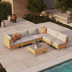 New -GRANDPATIO Bursa 7-Piece Powdercoated Steel Outdoor Conversation Sets, Beige