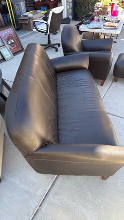 Dark Brown Leather Loveseat, chair and ottoman