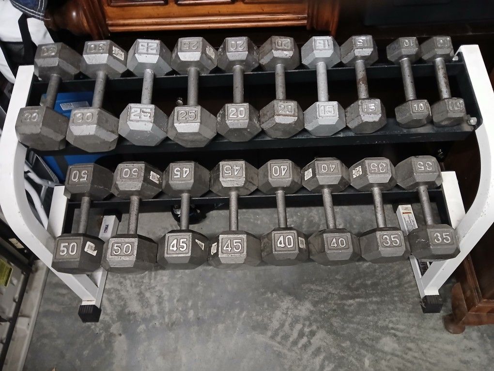 Dumbbells, Bench, Plates, Curl Bar And Stands