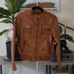 $200: Vintage Women’s Member’s Only Leather Bomber Jacket in Toffee - MEDIUM [unworn with tags]