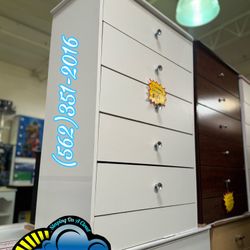 Compressed 5 Drawer Dresser W Diamond Knobs- WHITE 