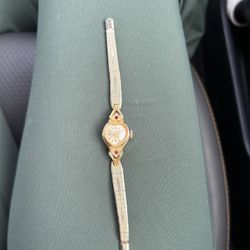 Vintage Ladies Watch – Gold Plated w/ Red Stone Accents
