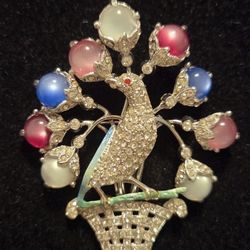 Vintage Goldstein-Poland Peacock Brooch, 3"