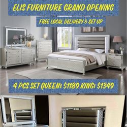 Elis Furniture 4 Pcs Bedroom Set Queen $1189 King $1349 FREE LOCAL DELIVERY & SET UP