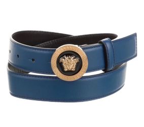 Authentic Versace Medusa Leather Belt Blue Gold 130/52 2XL Never Worn